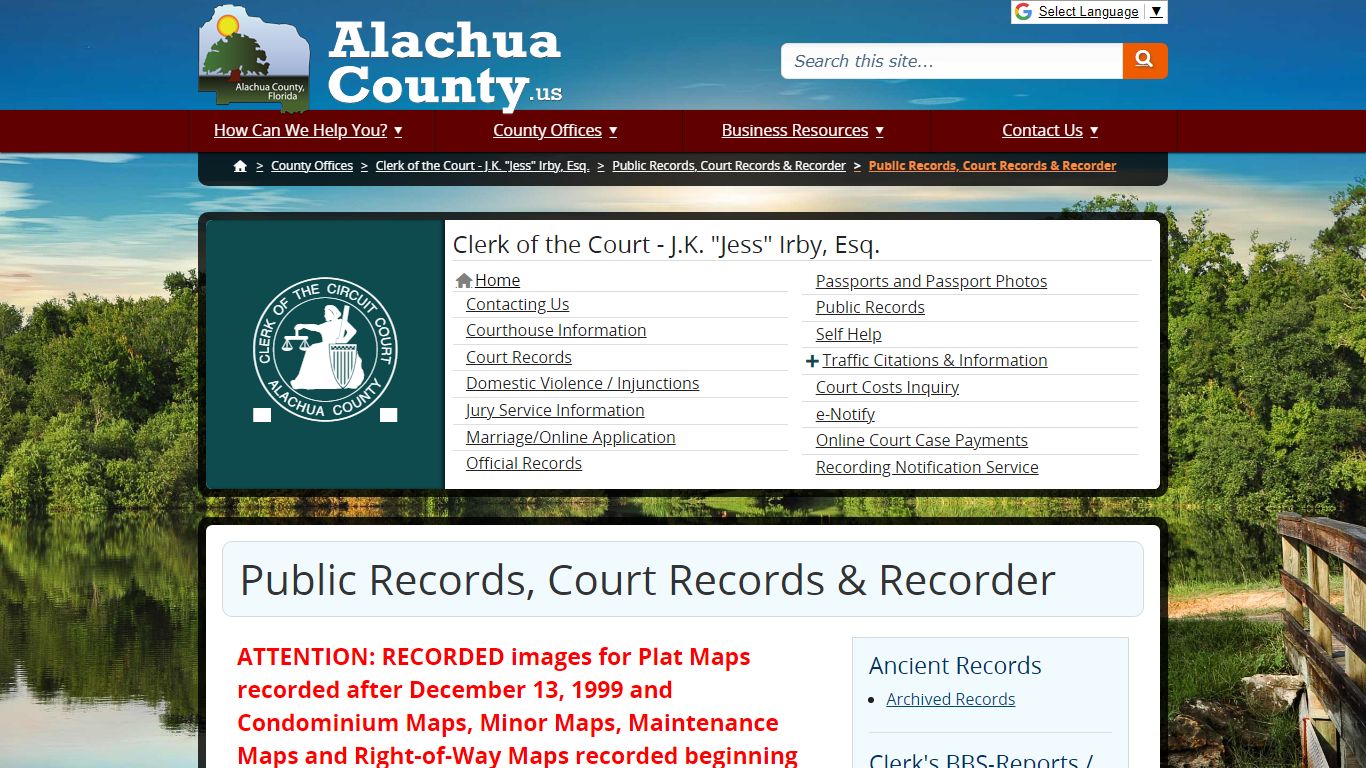 Public Records, Court Records & Recorder - Alachua County